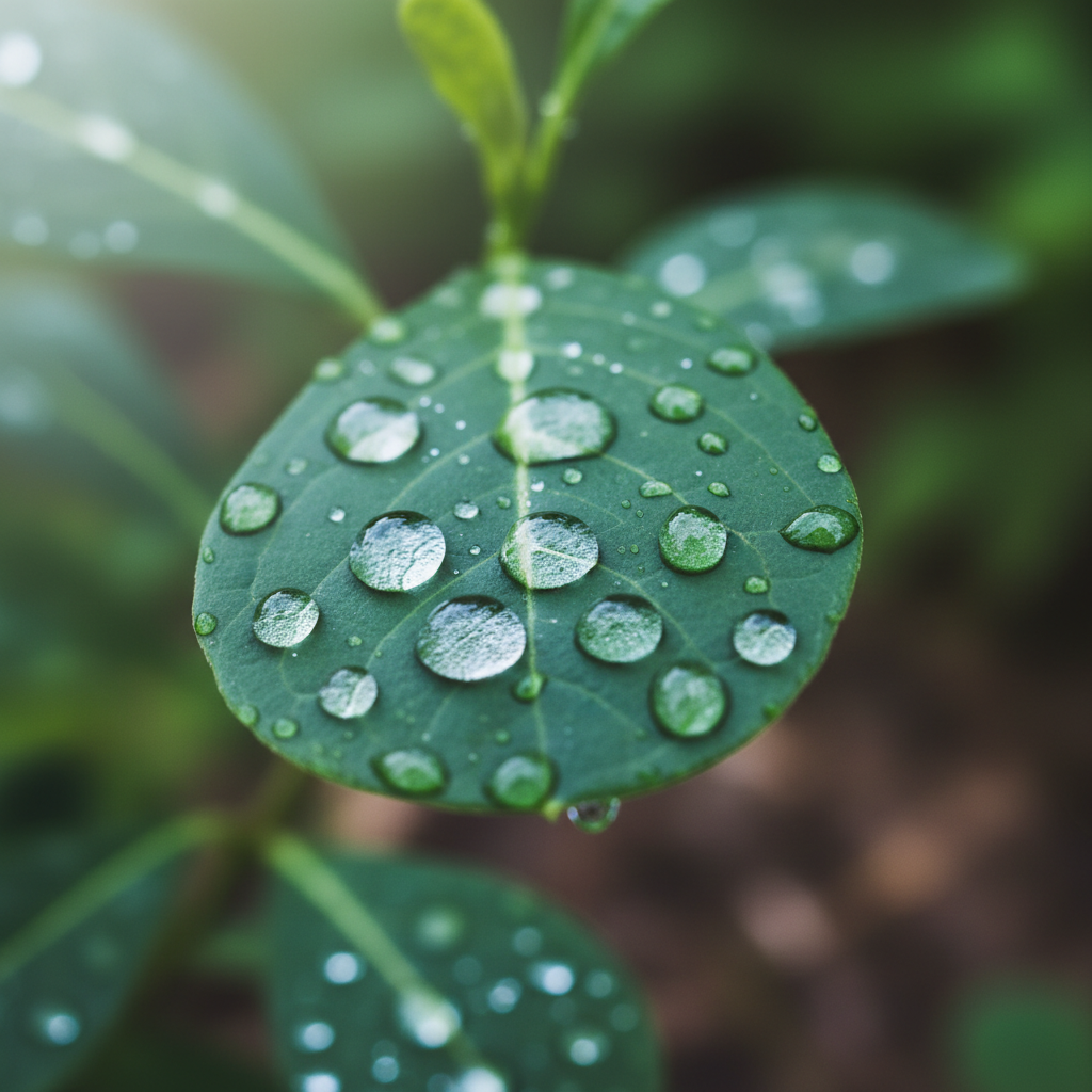 Водни капки върху зелено листо