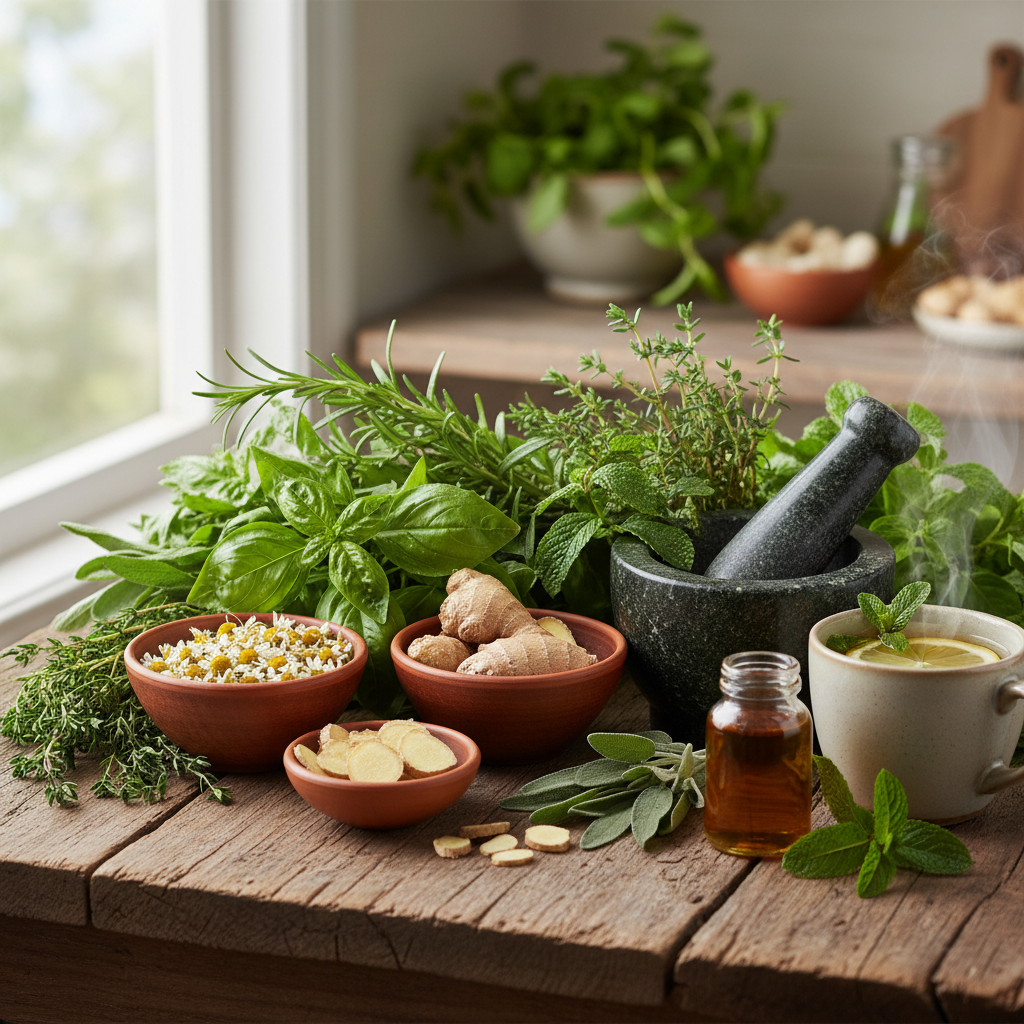 Близки кадри на свежи билки и растения